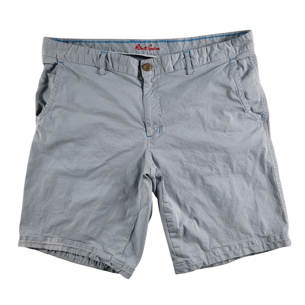 Robert Graham Shorts Mens 36 Grey Good Chino Flat Front Casual Walking Cotton